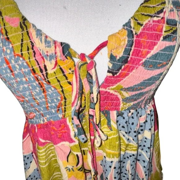 Angie Women's L Large Sun Dress Cinched Waist Back Tie Low Back Uneven Hemline - Picture 3 of 10